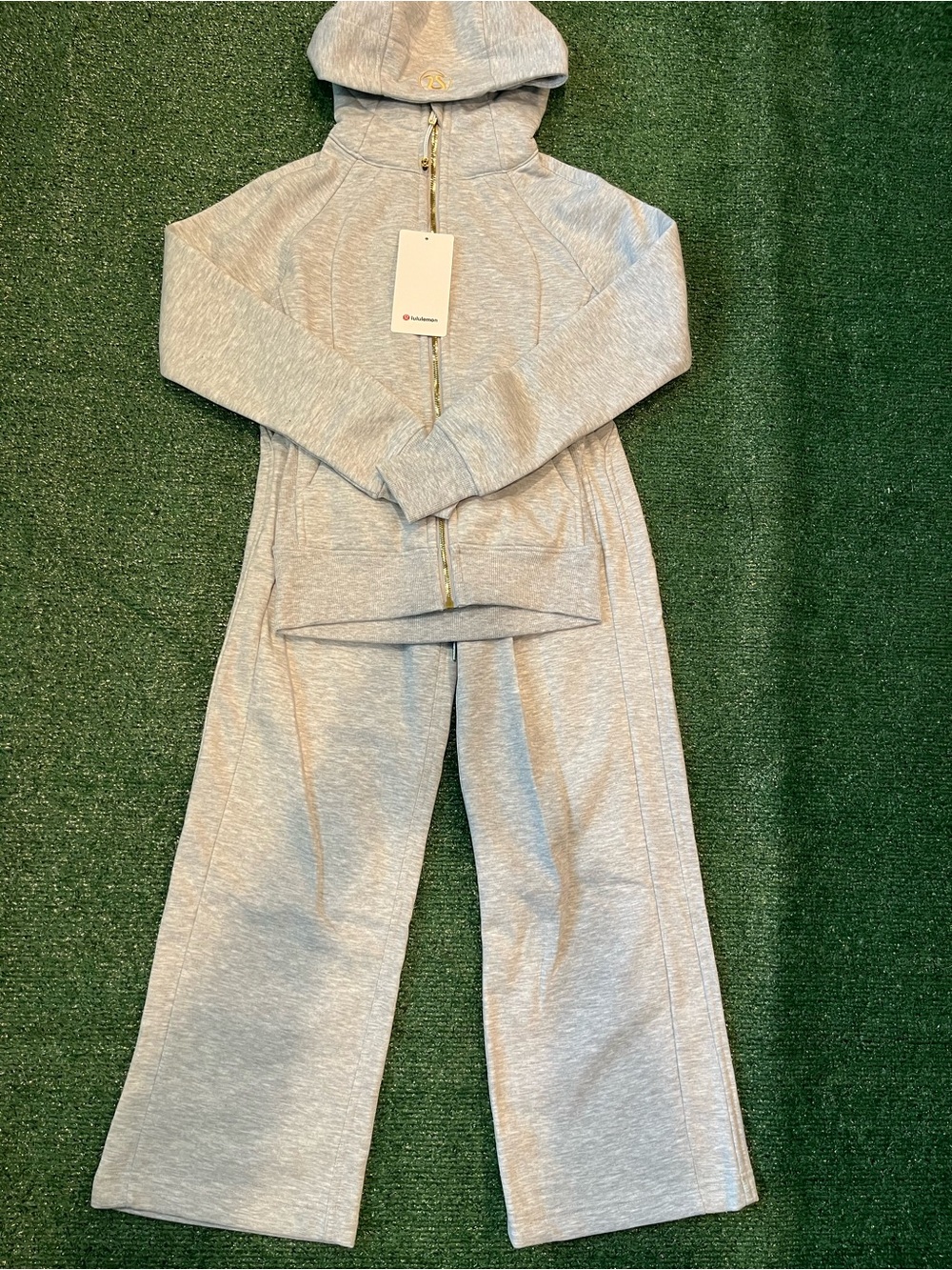 lululemon athletica Heather Gray Zip Hoodie with Gold Hardware
